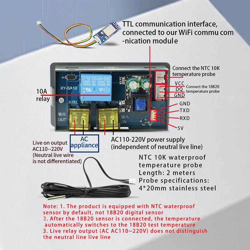 SA10/SA10-W AC110-220V 10A Remote WiFi Thermostat Temperature Controller Digital Display Thermostat
