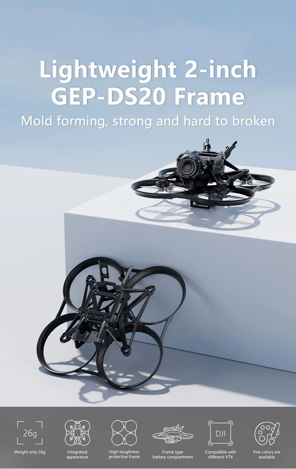 Geprc DS20 90mm Wheelbase 2 Inch Frame Kit Support DJI O3 HD Analog VTX for DIY Whoop RC FPV Racing Drone