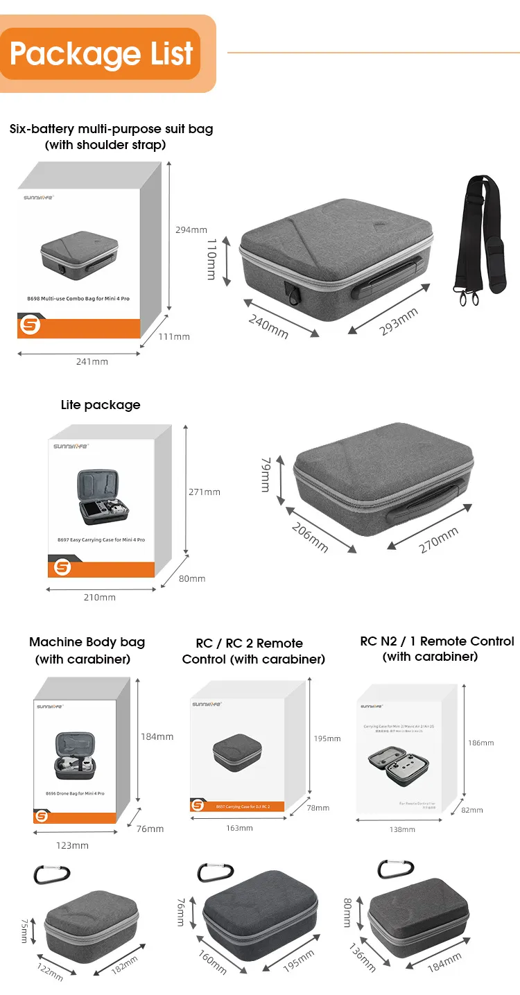 Sunnylife Portable Waterproof Storage Shoulder Bag Handbag Carrying Box Case for DJI MINI 4 PRO Drone Remote Controller Combo Set