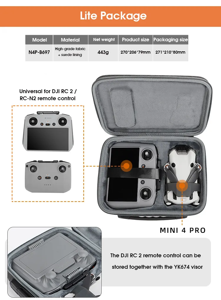 Sunnylife Portable Waterproof Storage Shoulder Bag Handbag Carrying Box Case for DJI MINI 4 PRO Drone Remote Controller Combo Set