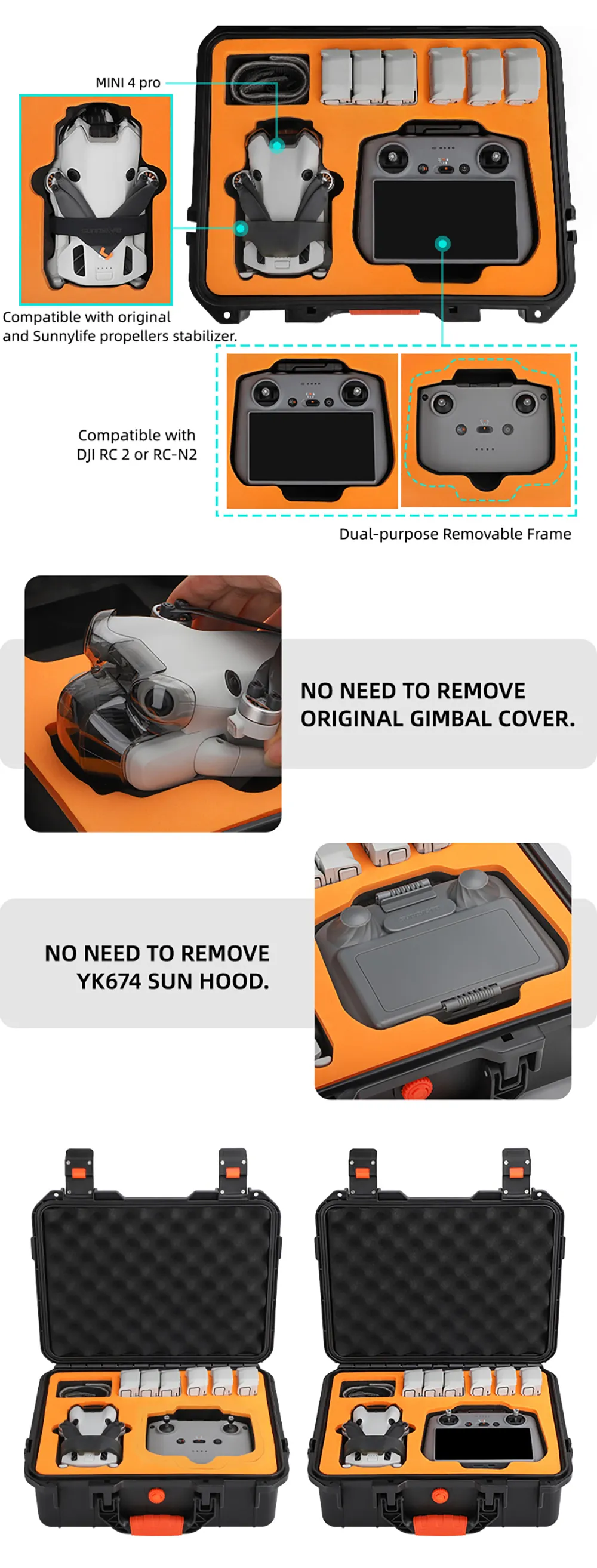 Sunnylife Portable Waterproof Storage Shoulder Bag Handbag Carrying Box Case for DJI MINI 4 PRO Drone Remote Controller Combo Set