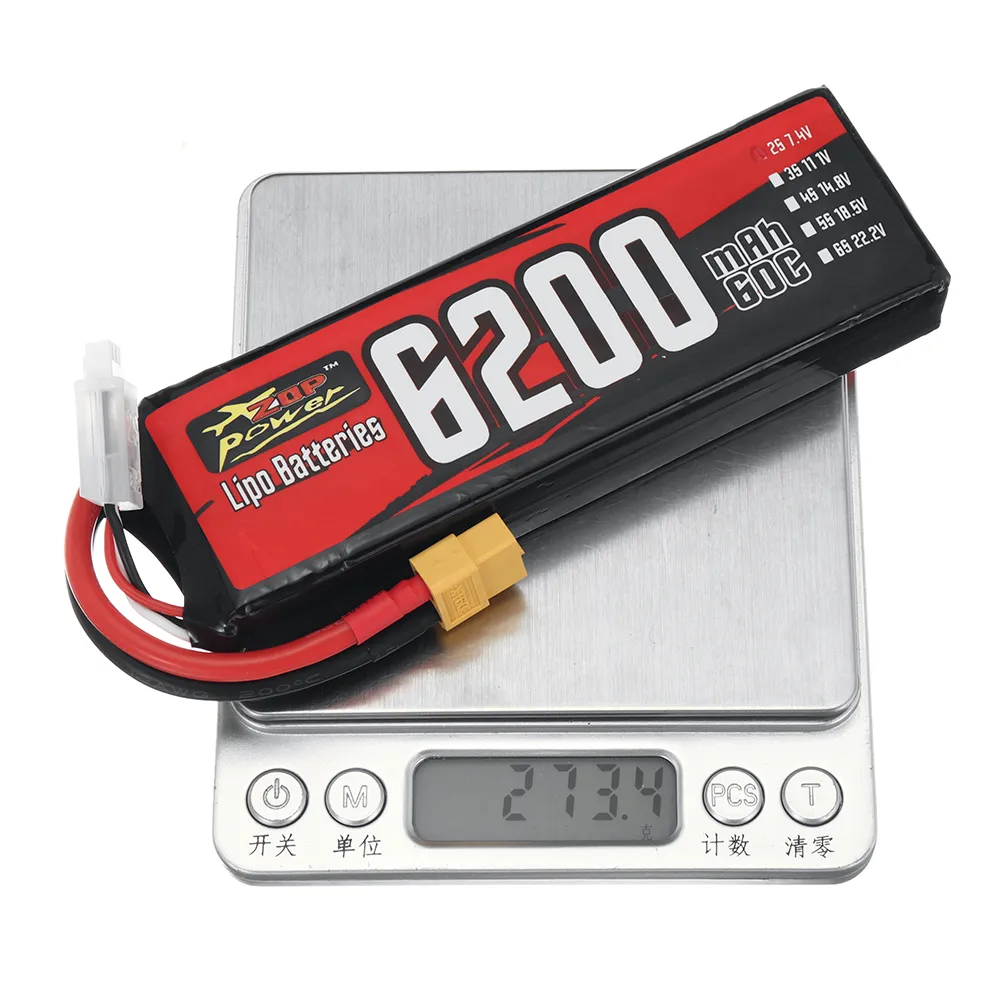 ZOP Power 2S 7.4V 6200mAh 60C 45.88Wh LiPo Battery XT60 Plug for RC Car