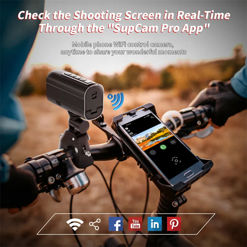 AK-M101 5K Action WiFi Camera Road Bike Motorcycle Helmet Camera Anti-shake Riding Bicycle Drive Recorder with Led Light Flashlight