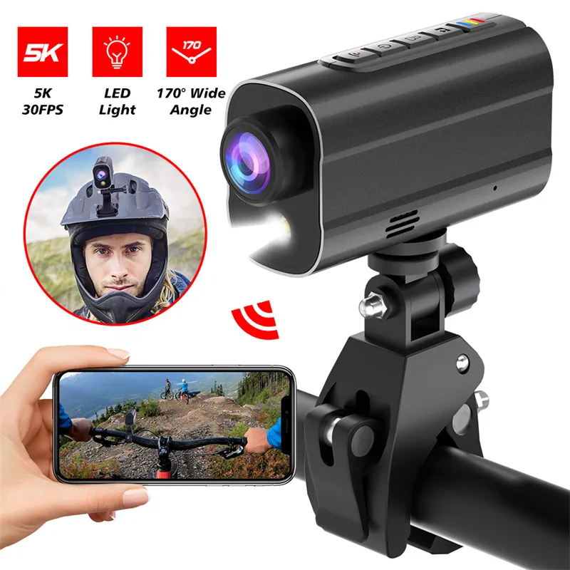 AK-M101 5K Action WiFi Camera Road Bike Motorcycle Helmet Camera Anti-shake Riding Bicycle Drive Recorder with Led Light Flashlight