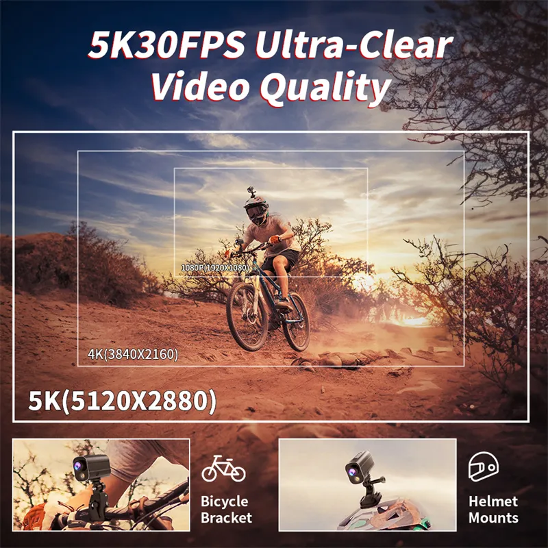 AK-M101 5K Action WiFi Camera Road Bike Motorcycle Helmet Camera Anti-shake Riding Bicycle Drive Recorder with Led Light Flashlight