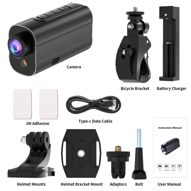 AK-M101 5K Action WiFi Camera Road Bike Motorcycle Helmet Camera Anti-shake Riding Bicycle Drive Recorder with Led Light Flashlight