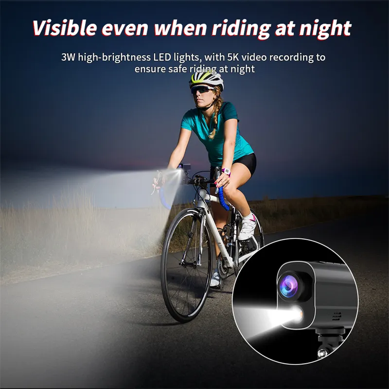 AK-M101 5K Action WiFi Camera Road Bike Motorcycle Helmet Camera Anti-shake Riding Bicycle Drive Recorder with Led Light Flashlight