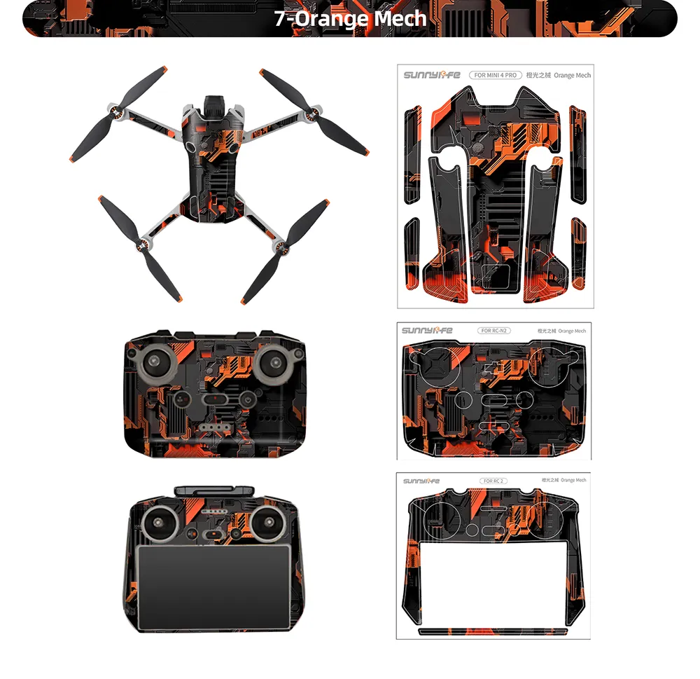 Sunnylife Waterproof PVC Stickers Drone Body Skin Protective Arm Remote Control Protector for DJI Mini 4 PRO RC Drone