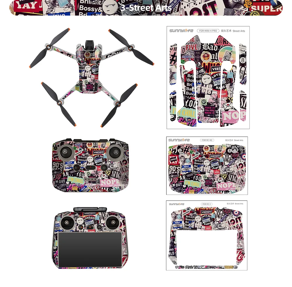Sunnylife Waterproof PVC Stickers Drone Body Skin Protective Arm Remote Control Protector for DJI Mini 4 PRO RC Drone