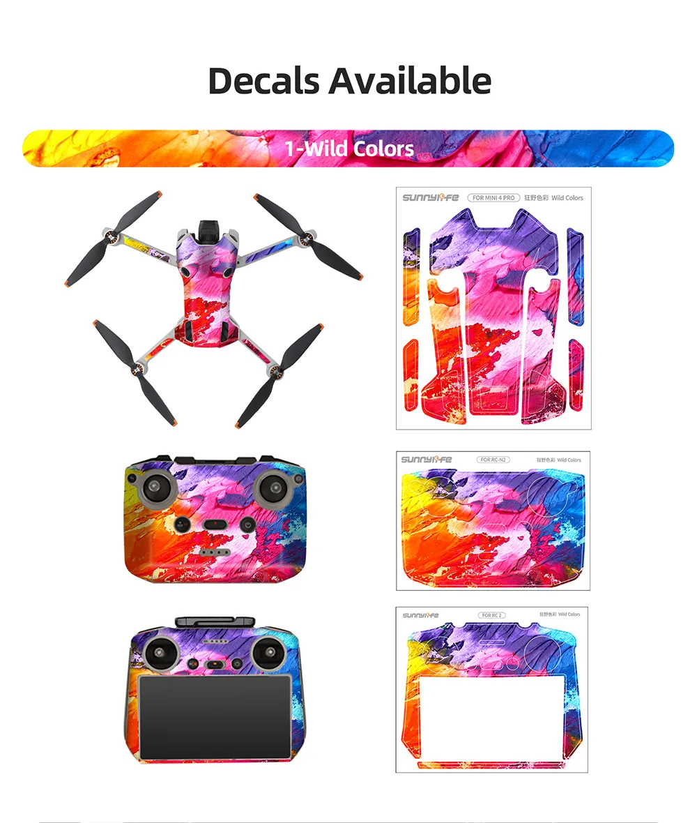 Sunnylife Waterproof PVC Stickers Drone Body Skin Protective Arm Remote Control Protector for DJI Mini 4 PRO RC Drone