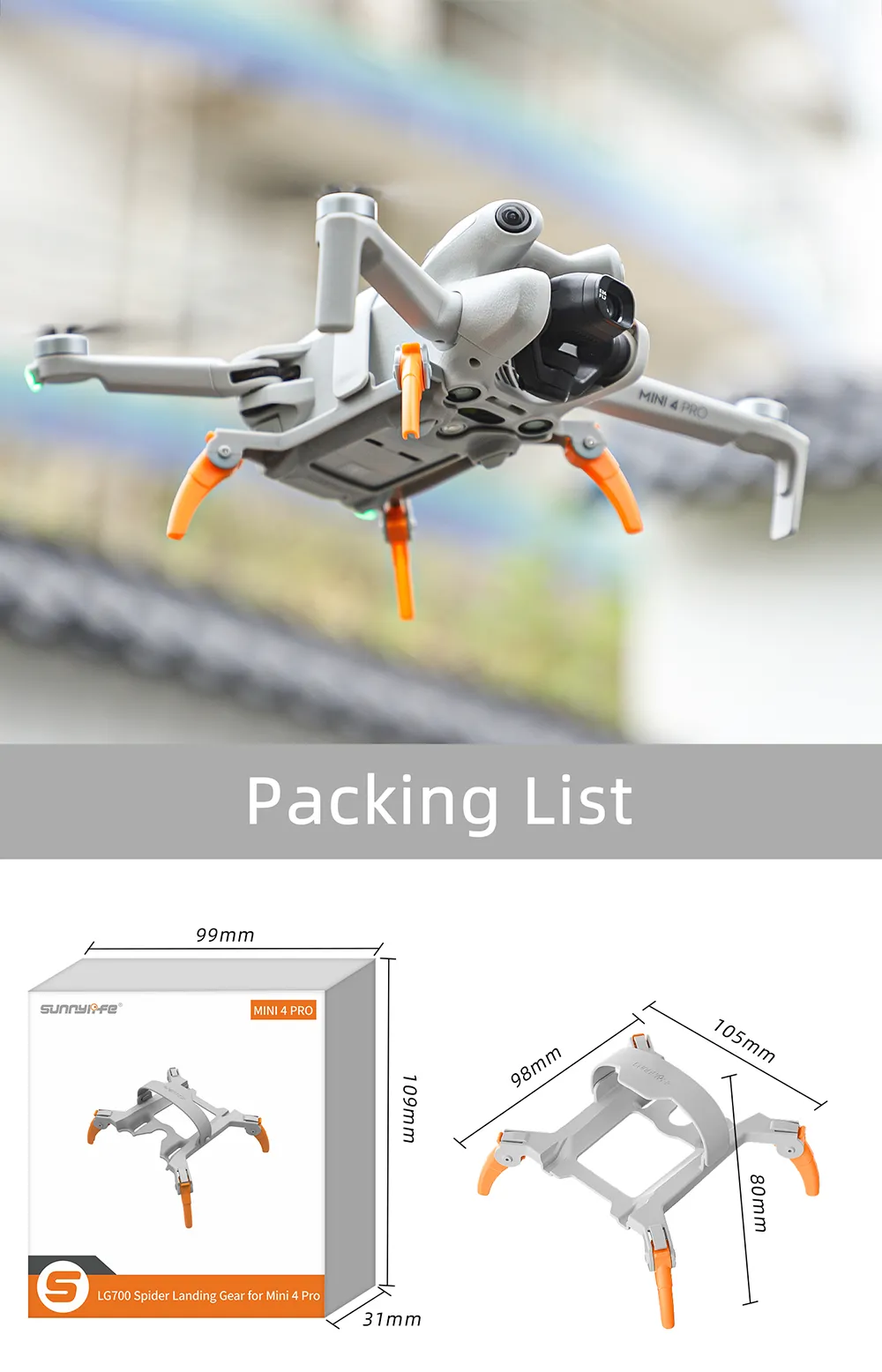 Sunnylife Foldable Extended Heightening Spider Landing Gear Legs Protector Support for DJI Mini 4 PRO RC Drone Quadcopter
