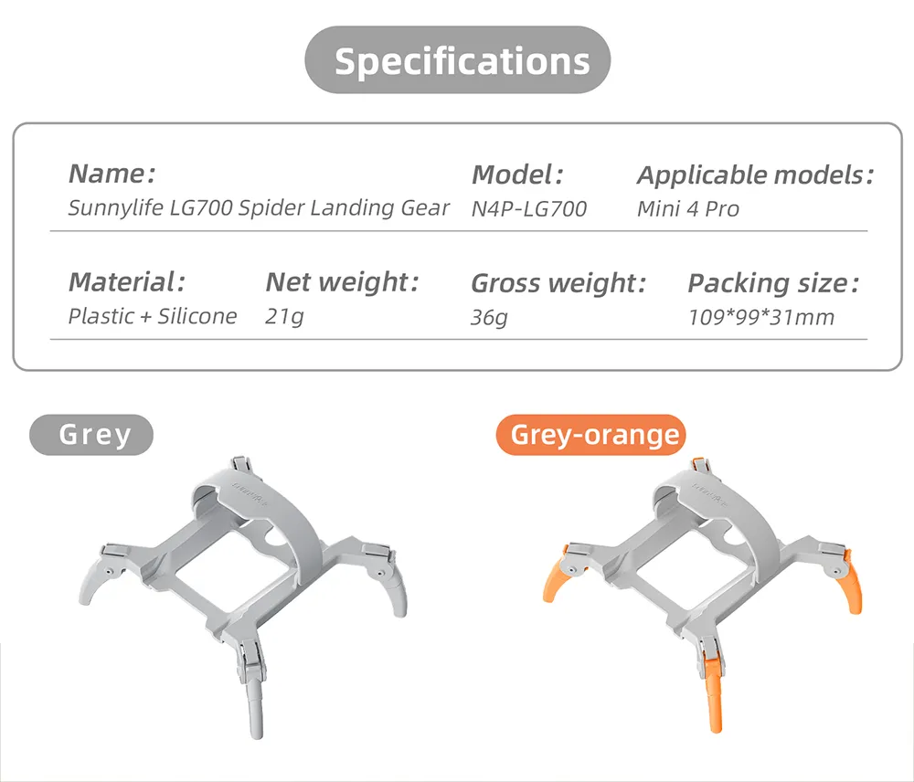 Sunnylife Foldable Extended Heightening Spider Landing Gear Legs Protector Support for DJI Mini 4 PRO RC Drone Quadcopter