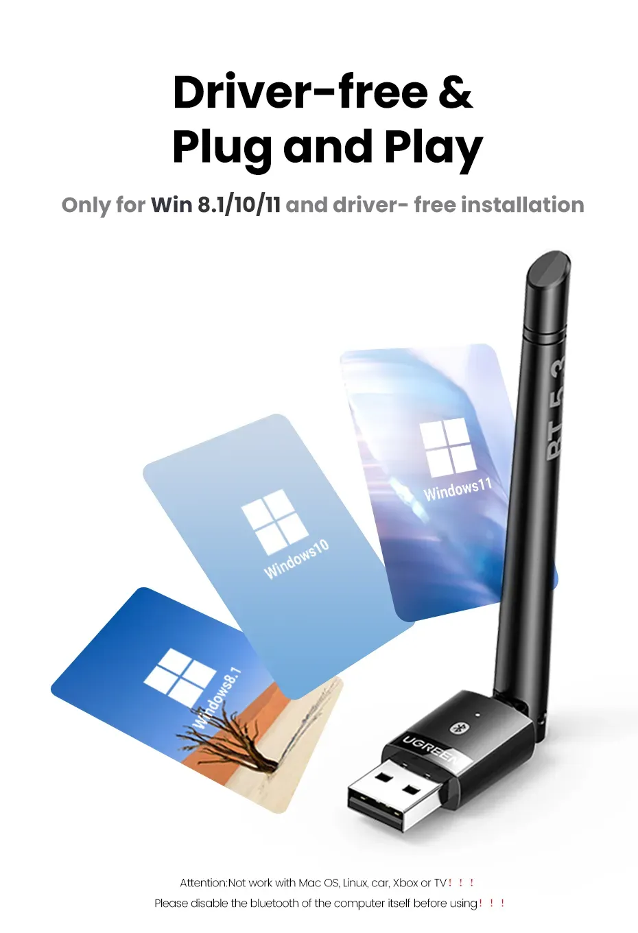 UGREEN CM656 USB bluetooth 5.3 Adapter bluetooth Dongle Wireless Mouse Keyboard Music Audio Receiver Transmitter Free Driver for PC Speaker