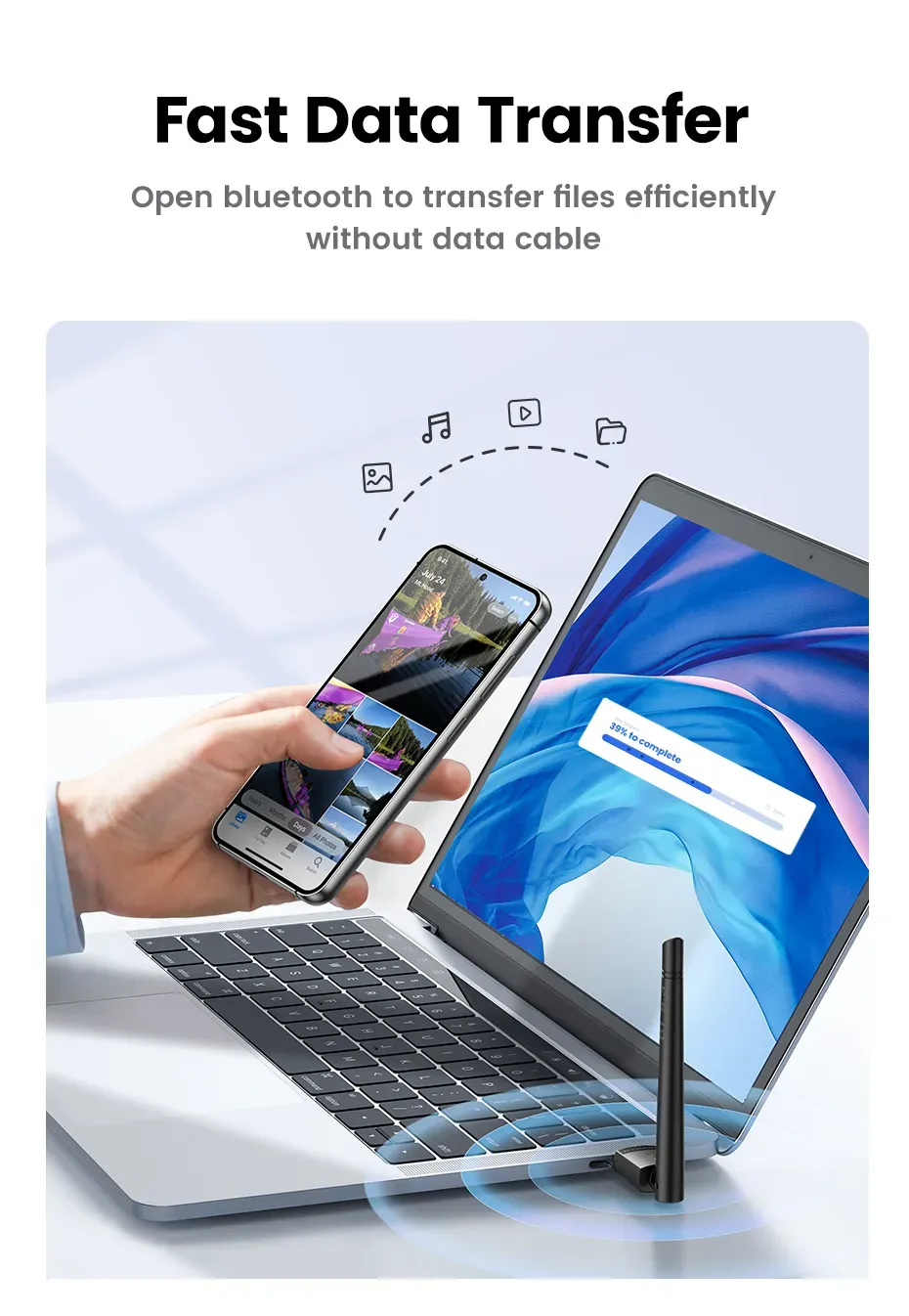 UGREEN CM656 USB bluetooth 5.3 Adapter bluetooth Dongle Wireless Mouse Keyboard Music Audio Receiver Transmitter Free Driver for PC Speaker
