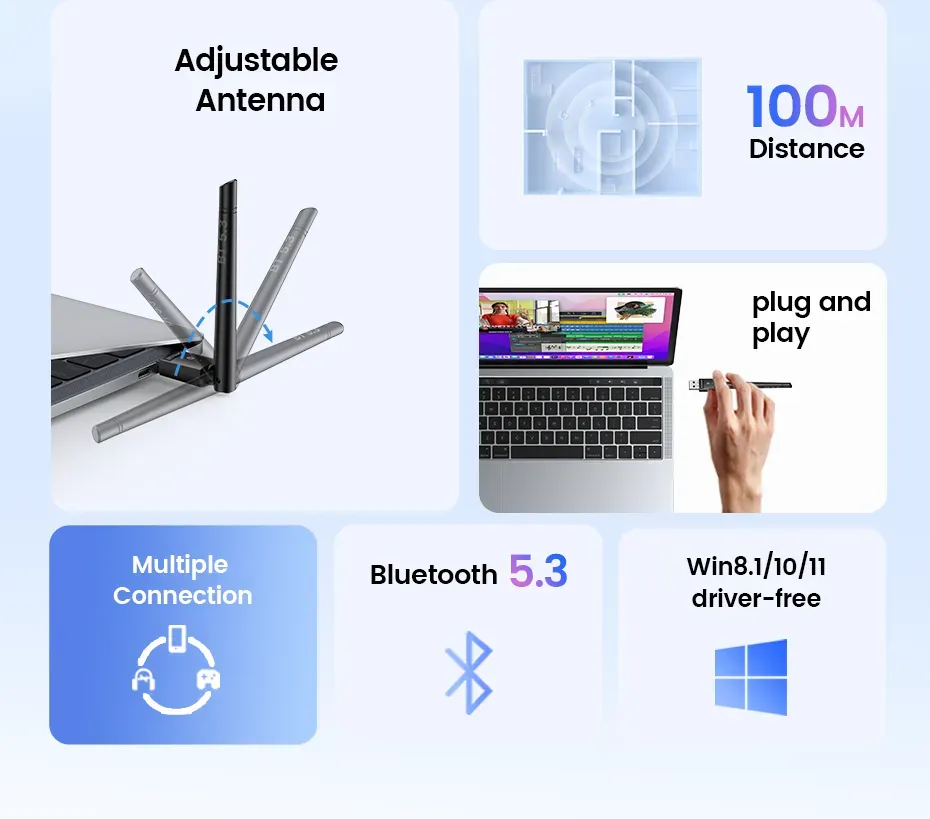 UGREEN CM656 USB bluetooth 5.3 Adapter bluetooth Dongle Wireless Mouse Keyboard Music Audio Receiver Transmitter Free Driver for PC Speaker