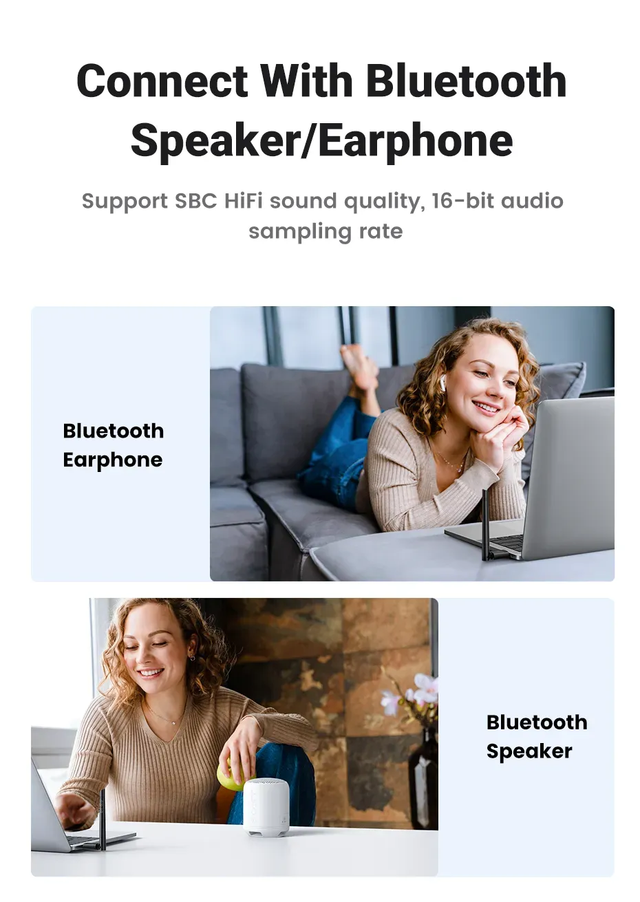 UGREEN CM656 USB bluetooth 5.3 Adapter bluetooth Dongle Wireless Mouse Keyboard Music Audio Receiver Transmitter Free Driver for PC Speaker