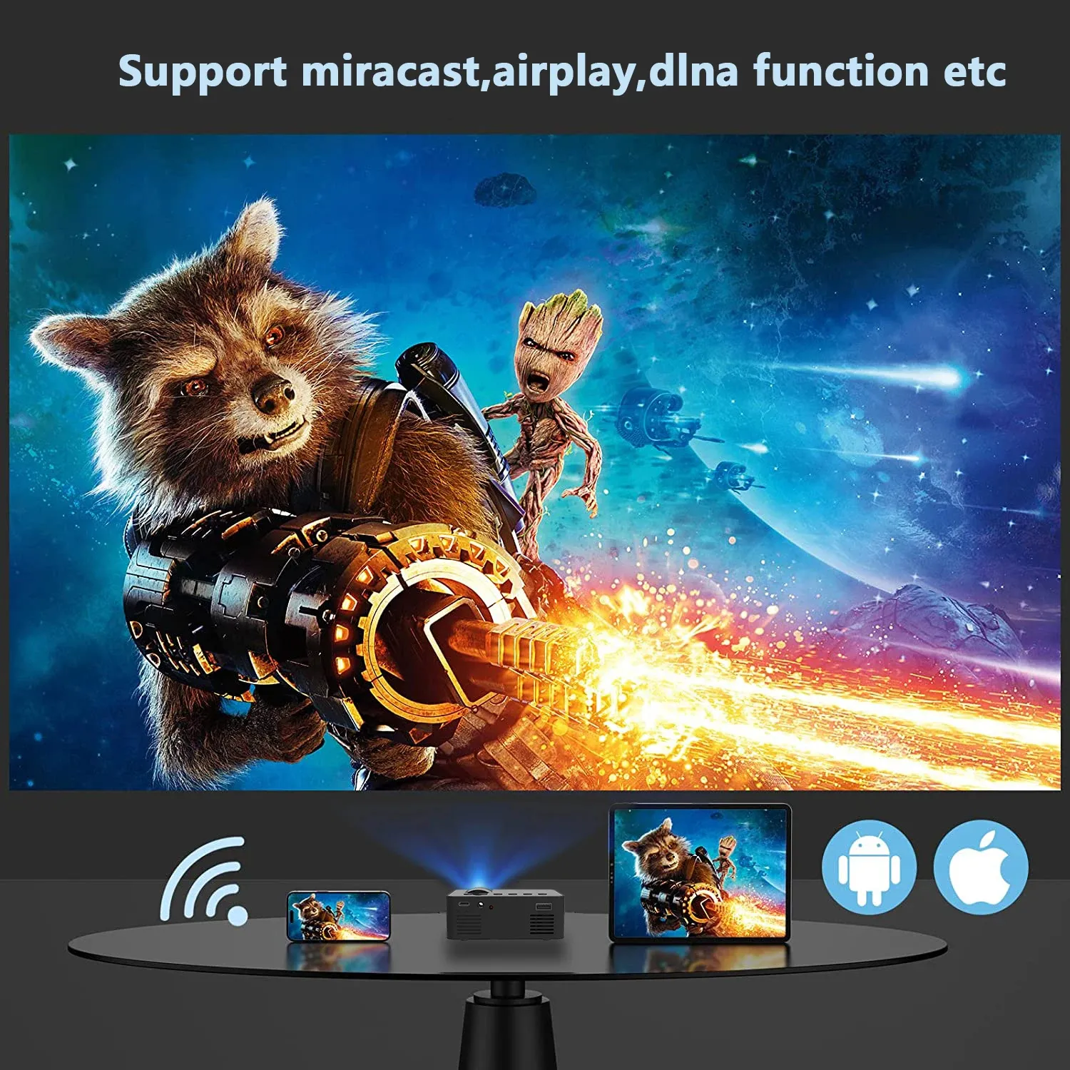 YT100 Mini Wifi Smart Portable Outdoor Projector Full HD1080P Office Home Theater Movie Wireless Same Screen Projector