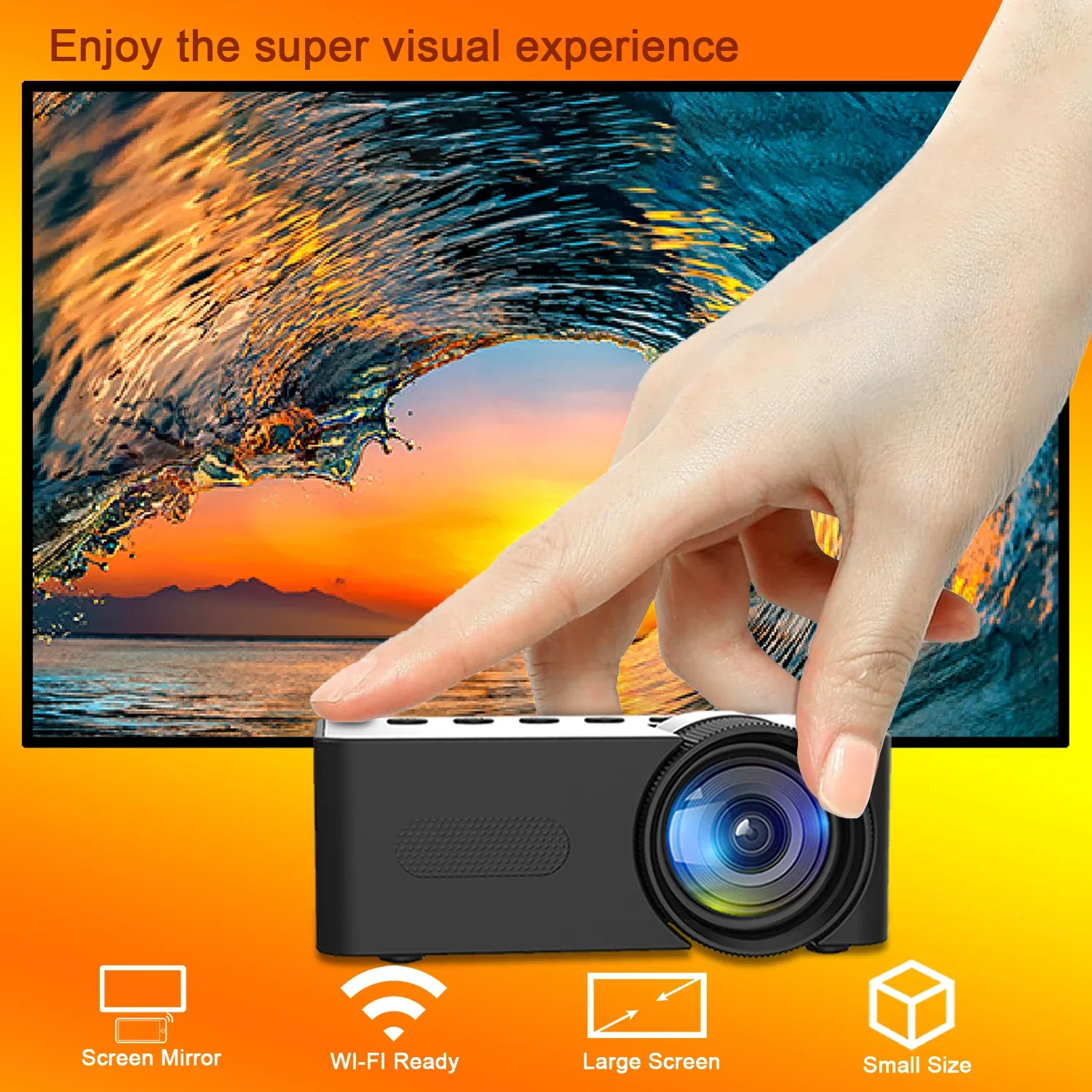 YT100 Mini Wifi Smart Portable Outdoor Projector Full HD1080P Office Home Theater Movie Wireless Same Screen Projector