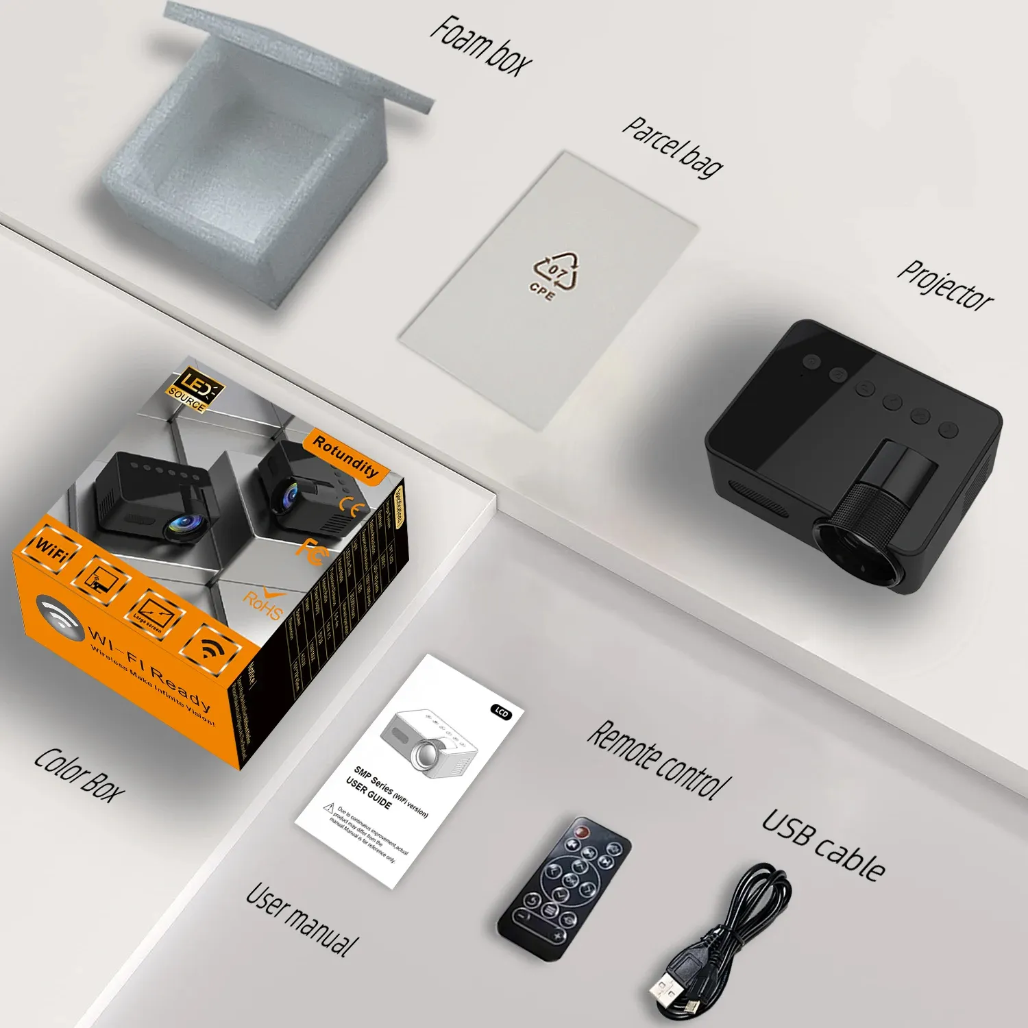 YT100 Mini Wifi Smart Portable Outdoor Projector Full HD1080P Office Home Theater Movie Wireless Same Screen Projector