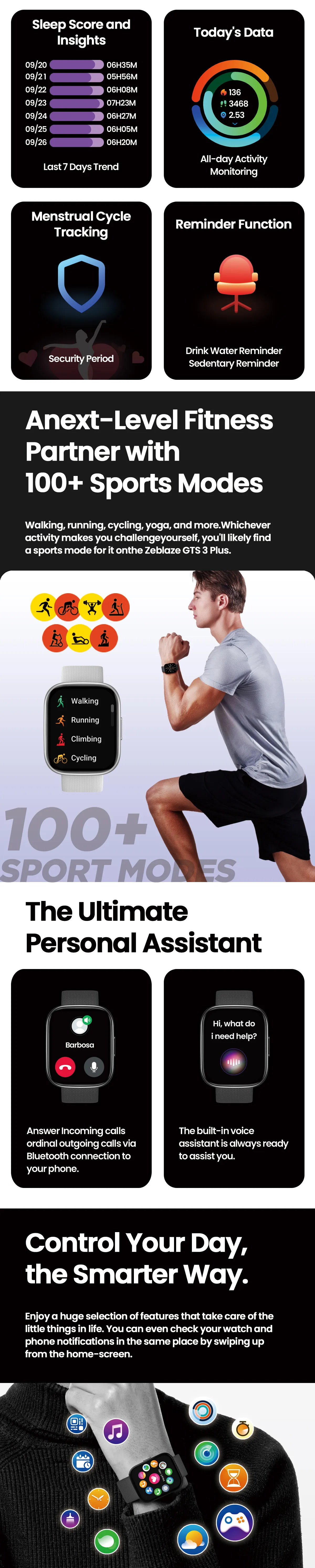 [2023 World Premiere]New Zeblaze GTS 3 Plus 2.15 inch Ultra-large 415*505pixels HD AMOLED 24H Heart Rate SpO2 Hifi bluetooth Phone Call BT5.2 Smart Watch
