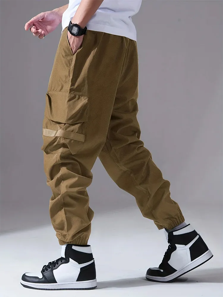 ChArmkpR Mens Solid Side Pocket Casual Drawstring Waist Cargo Pants ChArmkpR Mens Solid Side Pocket Casual Drawstring Waist Cargo Pants