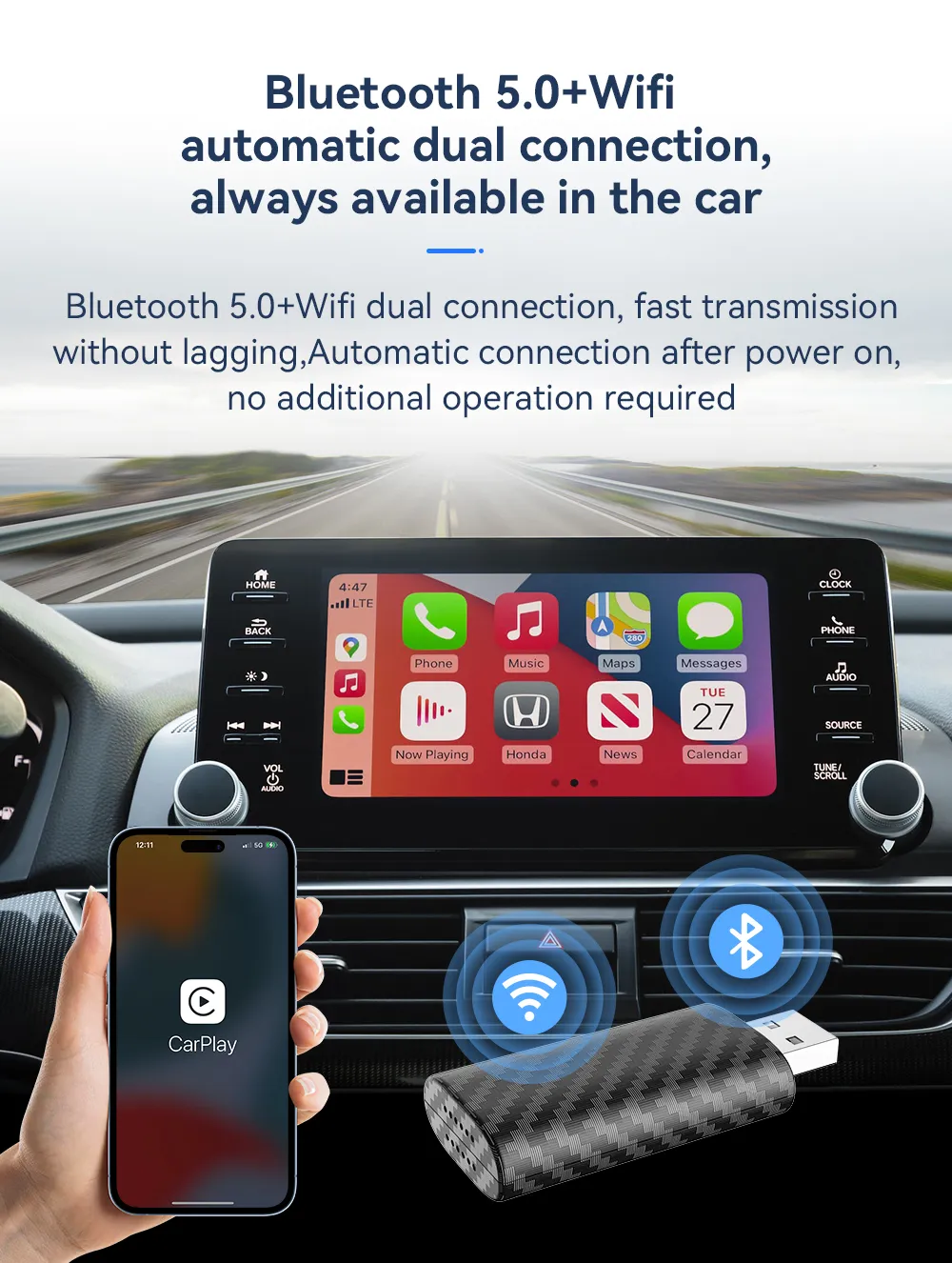 Wireless CarPlay Adapter Original Car Wired Carplay To Wireless Carplay Bluetooth 5.0 Wireless Connection Plug and Play