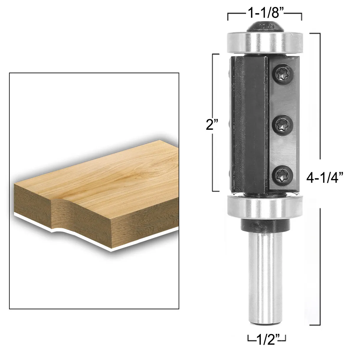 1/2 Inch 12mm Shank 3 Flutes Carbide Insert Flush Trim Router Bit Pattern Bit Top and Bottom Bearing Template Flush Cut Router Bit 1-1/8 / 28.6mm Cutting Diameter for Wood Trimming