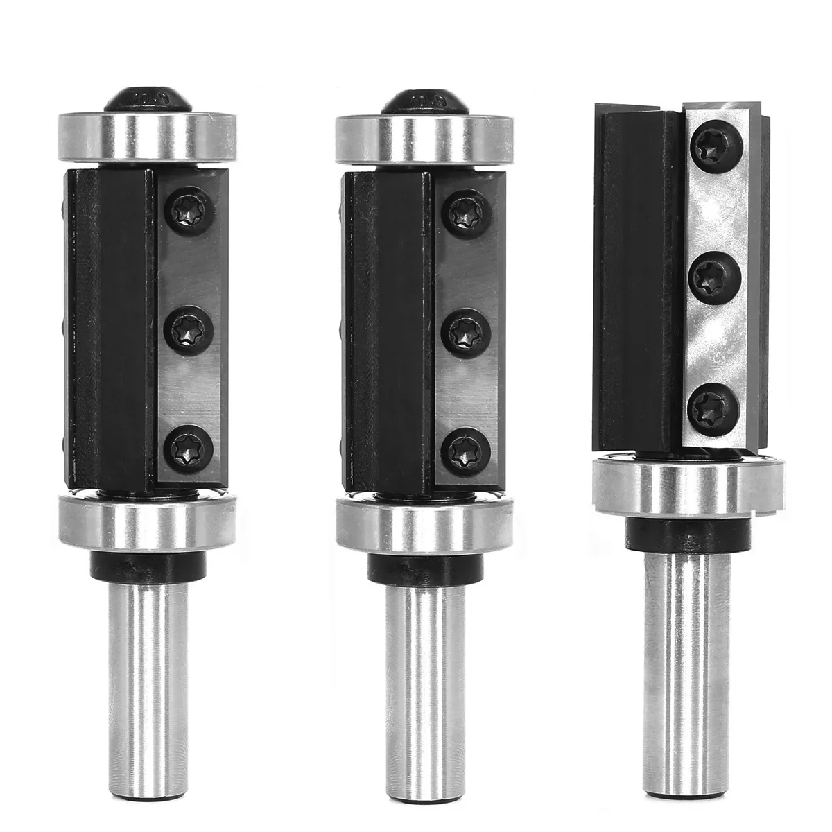 1/2 Inch 12mm Shank 3 Flutes Carbide Insert Flush Trim Router Bit Pattern Bit Top and Bottom Bearing Template Flush Cut Router Bit 1-1/8 / 28.6mm Cutting Diameter for Wood Trimming
