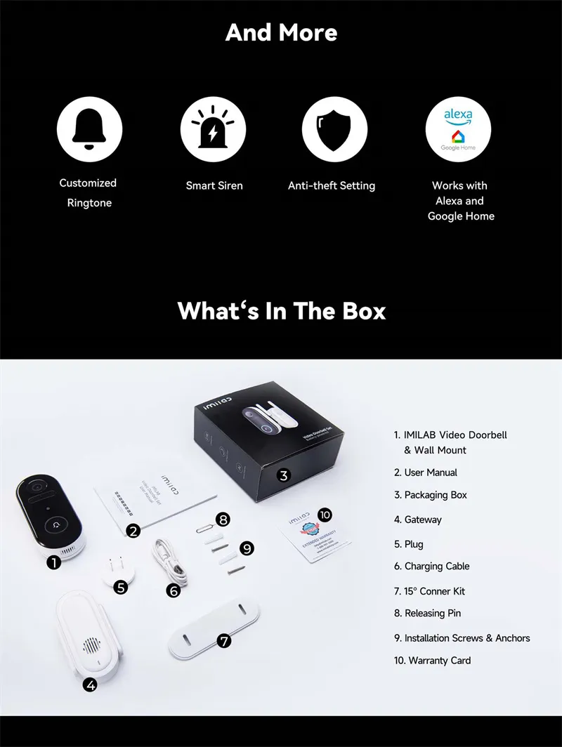 IMILAB 2.5K UHD Smart Video Doorbell 5200mAh Battery Security Camera Accurate Human Detection Local Storag Instant Alert Door Bell