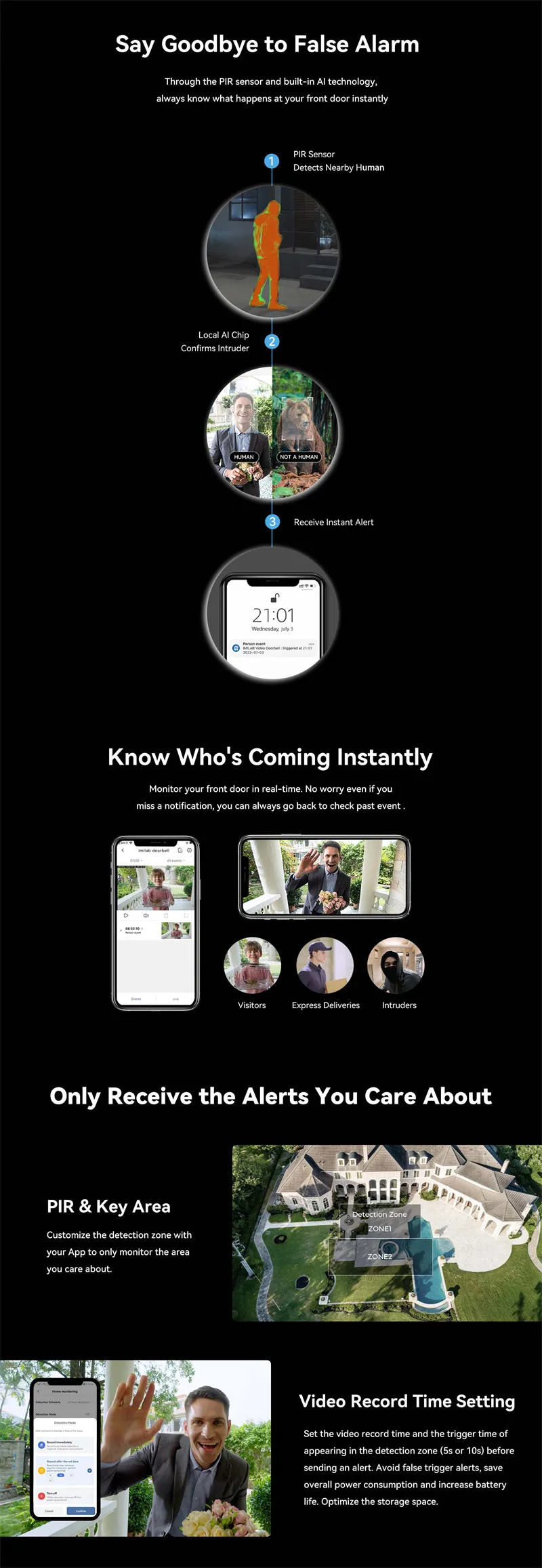 IMILAB 2.5K UHD Smart Video Doorbell 5200mAh Battery Security Camera Accurate Human Detection Local Storag Instant Alert Door Bell