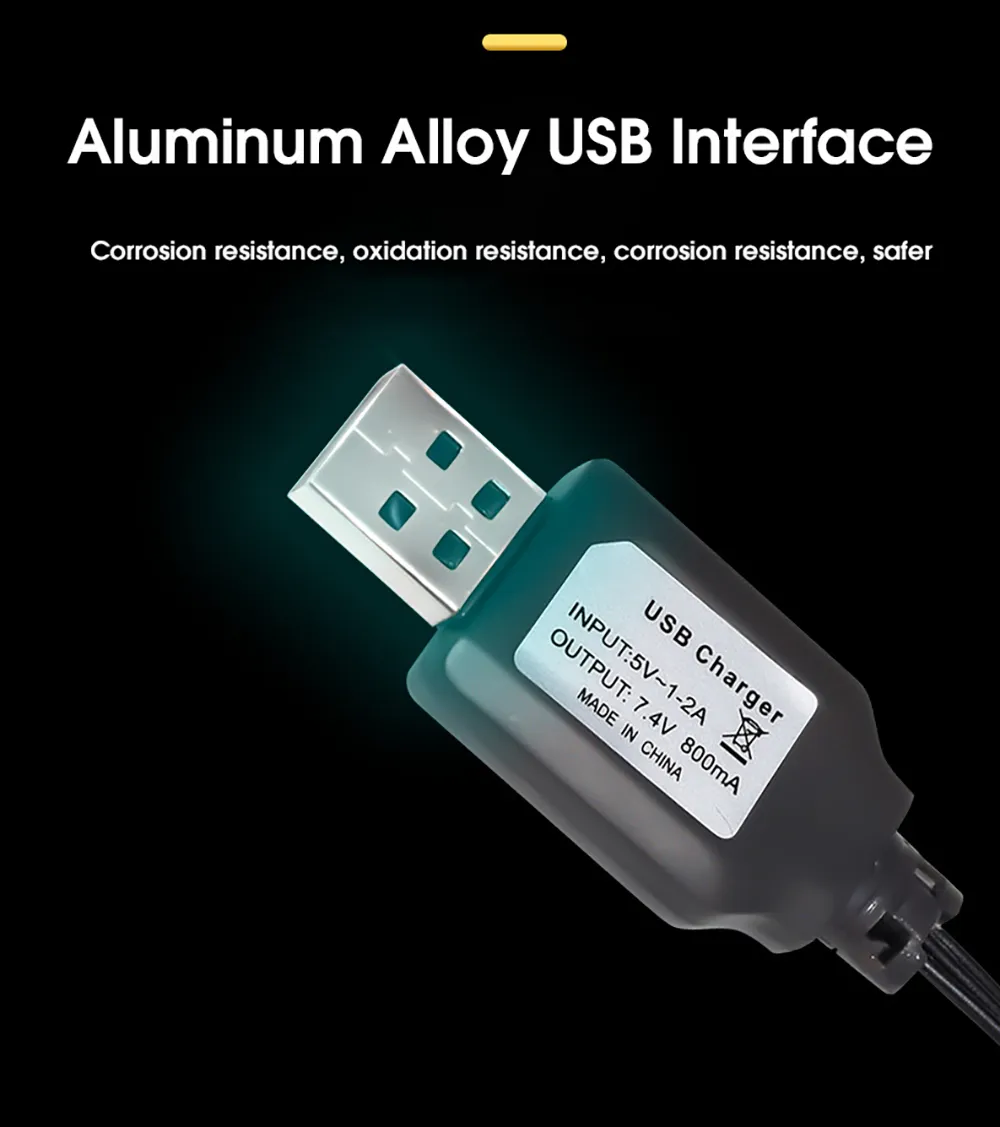 7.4V 800mAh USB Charge Cable SM-3P Positive Plug for LiPo Li-ion RC Toys Battery