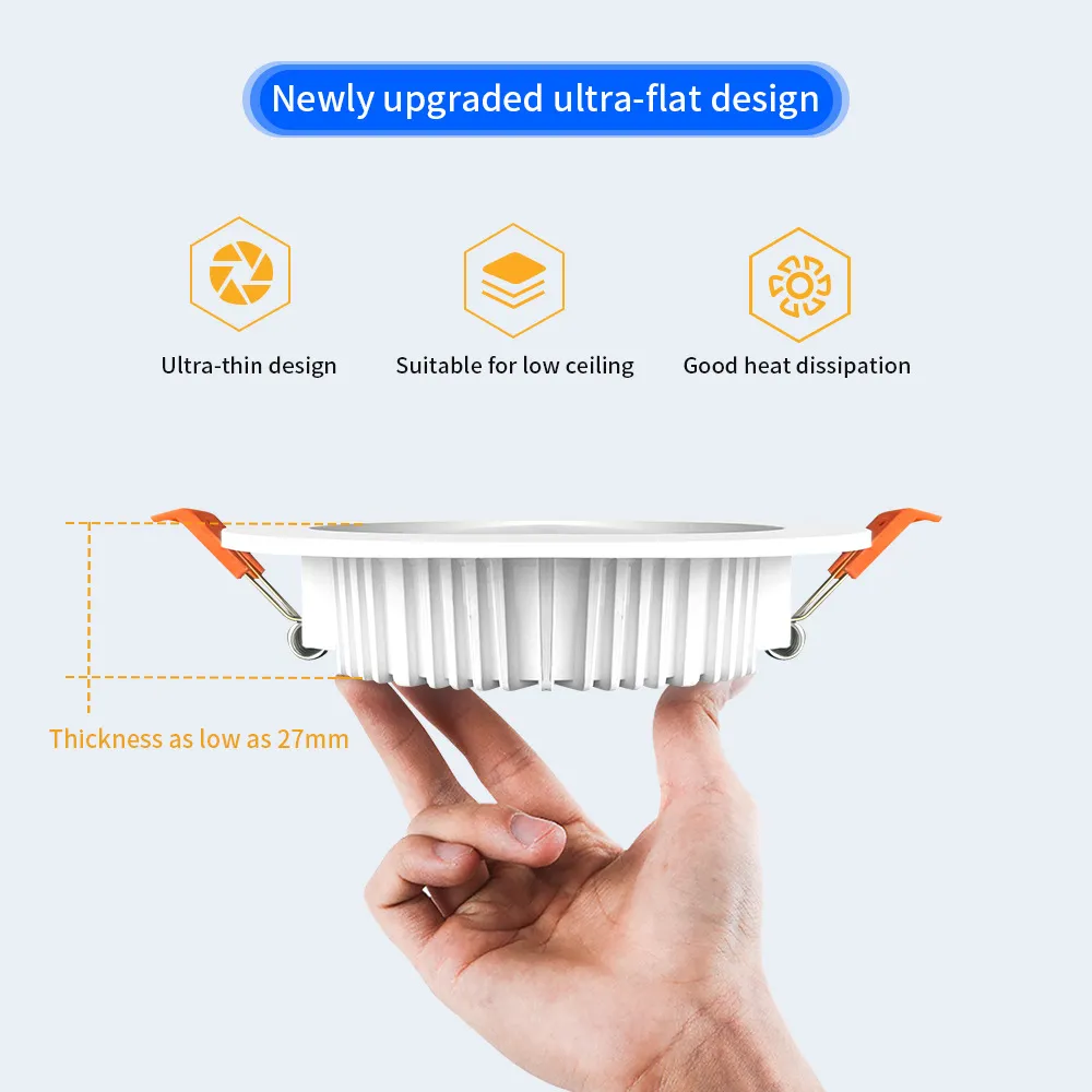Smart LED Downlight 27mm Ultra Thin 6W RGB+CCT 2700K~6500K Compatible Zigbee 3.0 Smartthings Echo Alexa Google Home