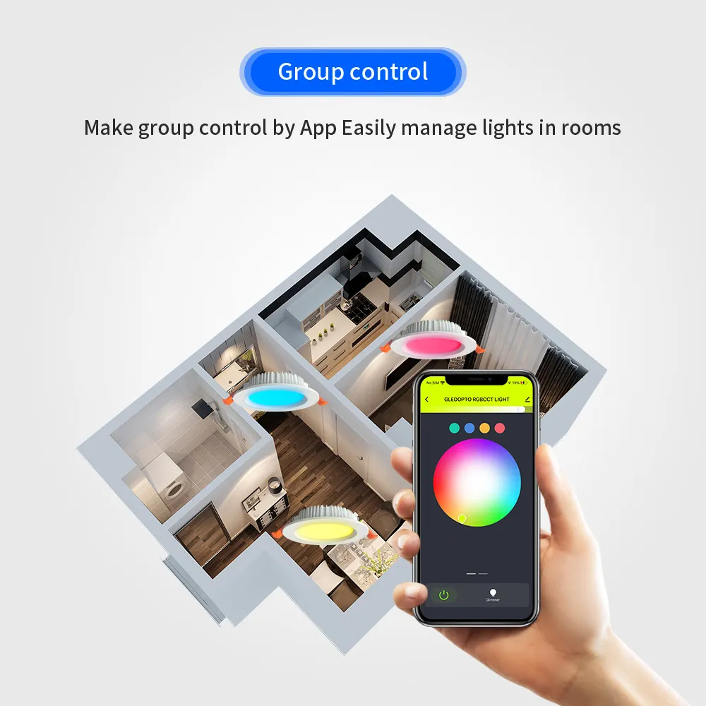 Smart LED Downlight 27mm Ultra Thin 6W RGB+CCT 2700K~6500K Compatible Zigbee 3.0 Smartthings Echo Alexa Google Home