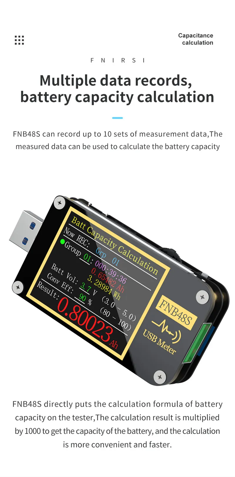 FNIRSI-FNB48S Voltmeter Ammeter Current Voltmeter USB Tester PD Trigger QC4 + PD3.0 2.0 PPS Fast Charging Protocol Capacity Test