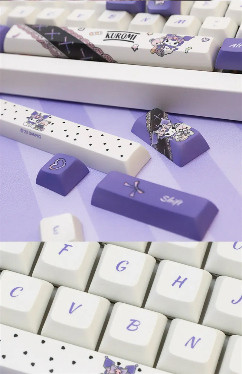 Akko 129 Keys Kuromi PBT Keycap Set JDA Profile Sublimation Custom Keycaps for Mechanical Keyboards Akko 129 Keys Kuromi PBT Keycap Set JDA Profile Sublimation Custom Keycaps for Mechanical Keyboards