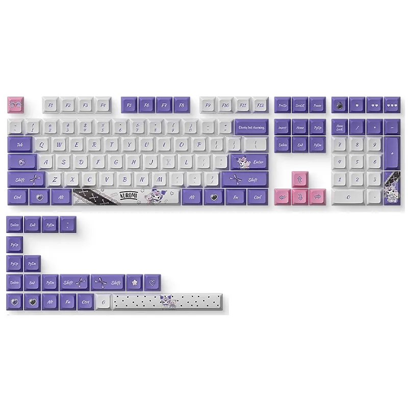 Akko 129 Keys Kuromi PBT Keycap Set JDA Profile Sublimation Custom Keycaps for Mechanical Keyboards Akko 129 Keys Kuromi PBT Keycap Set JDA Profile Sublimation Custom Keycaps for Mechanical Keyboards