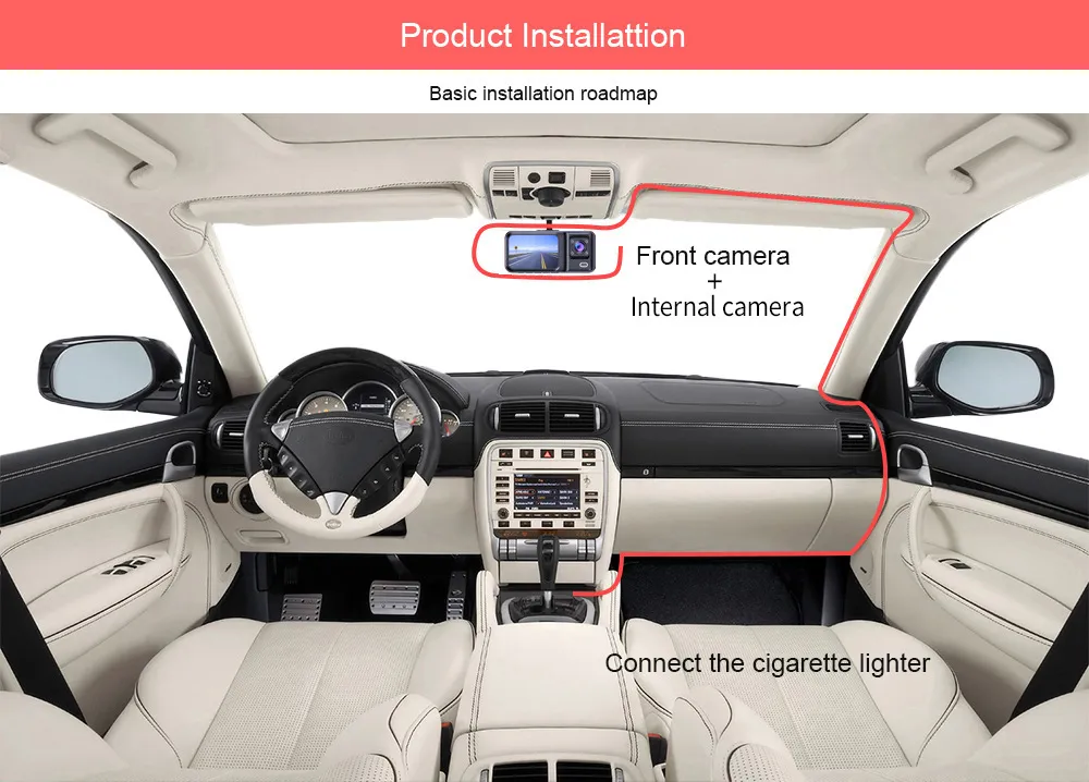 Full HD 1080P Car Front Windshield DVR Camera 3 Lens Dash Cam with Infrared Night Vision Parking Reverse Assistance