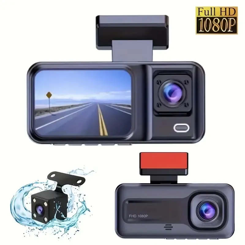 Full HD 1080P Car Front Windshield DVR Camera 3 Lens Dash Cam with Infrared Night Vision Parking Reverse Assistance