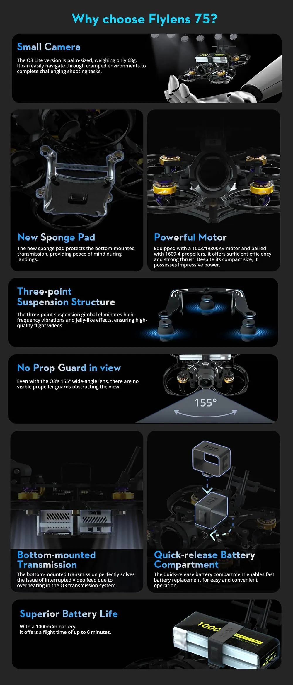 Flywoo FlyLens 75 DJI O3 / O3 Lite 2S 1.6 Inch Whoop FPV RC Racing Drone with Digital HD System Flywoo FlyLens 75 DJI O3 / O3 Lite 2S 1.6 Inch Whoop FPV RC Racing Drone with Digital HD System