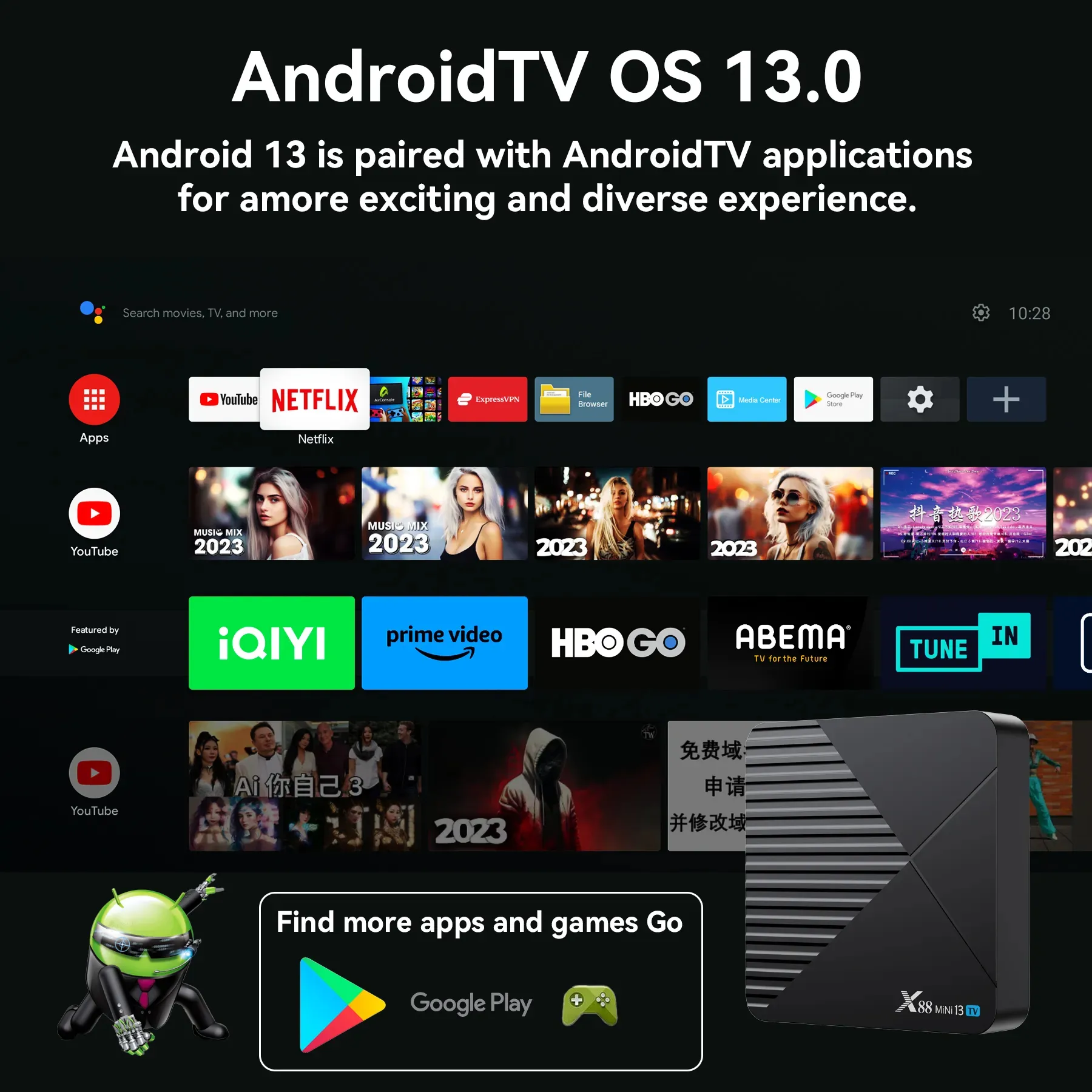 X88 Mini 13 4+64G TV BOX Android 13 Smart TV Box RK3528 8K WIFI6 BT Voice Remote Control Media Player TV Receiver Set Top Box