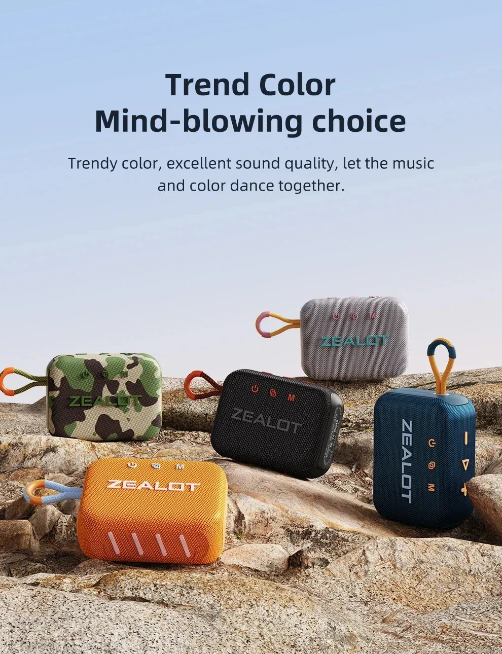 Zealot S75 10W bluetooth Speaker Portable Speaker 57mm Loud Driver HiFi Stereo 3000mAh Battery Support TF Card TWS IPX6 Waterproof Outdoors Wireless Speaker