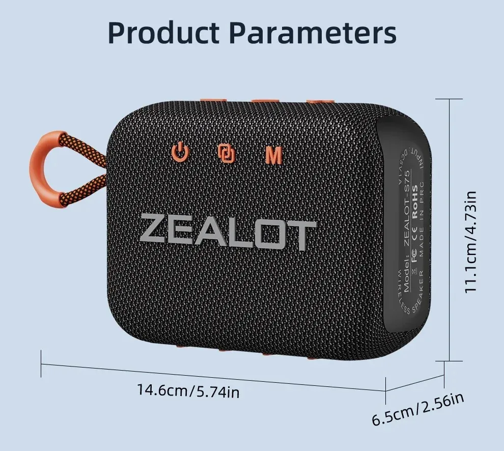 Zealot S75 10W bluetooth Speaker Portable Speaker 57mm Loud Driver HiFi Stereo 3000mAh Battery Support TF Card TWS IPX6 Waterproof Outdoors Wireless Speaker