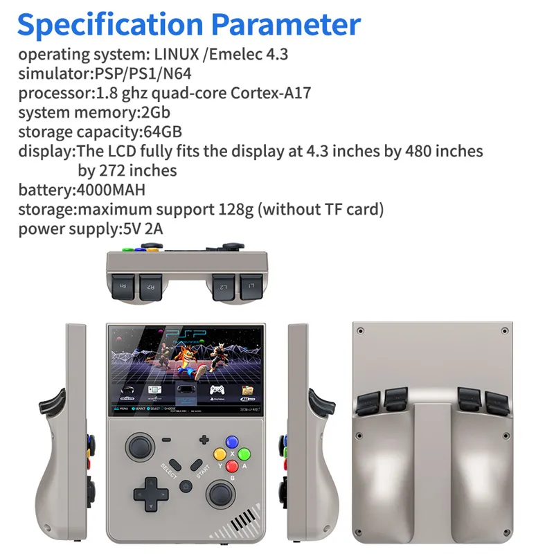 M18 R43Pro 4.3inch Screen 3D Rocker Handheld Game Console 64G/128G Built-in 20261/30500 Games PS1 N64 Supports 25 Simulators Linux Emelec 4.3 4000mAh
