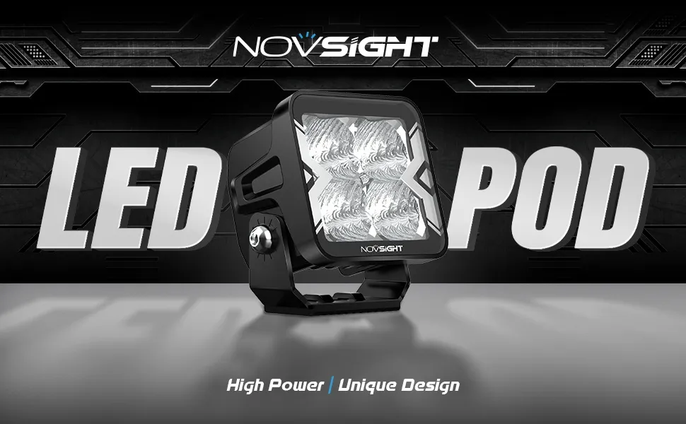NOVSIGHT 2PCS 3 Inch Flood Beam Light LED Pod Light Square Cube Lamp IP68 Waterproof for Truck ATV UTV SUV Boat Car