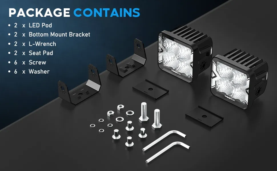 NOVSIGHT 2PCS 3 Inch Flood Beam Light LED Pod Light Square Cube Lamp IP68 Waterproof for Truck ATV UTV SUV Boat Car