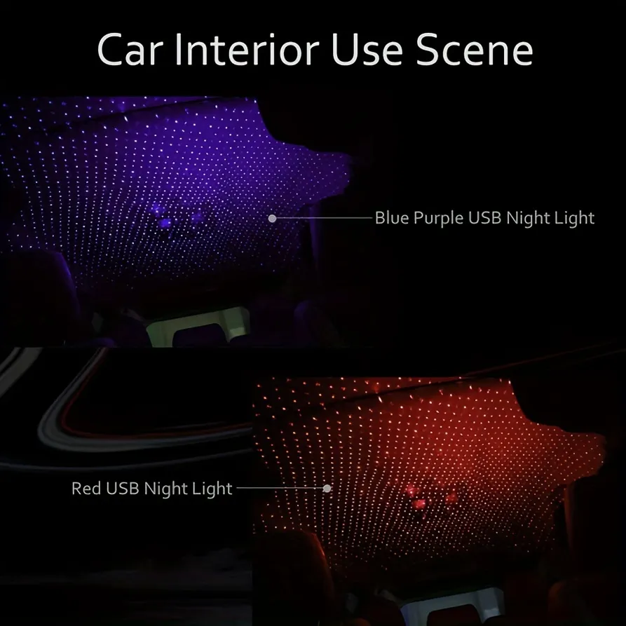 USB Car Roof Atmosphere Lights Star Projector Night Light Portable Adjustable Romantic Interior Car Light Decorations For Car Ceiling Bedroom
