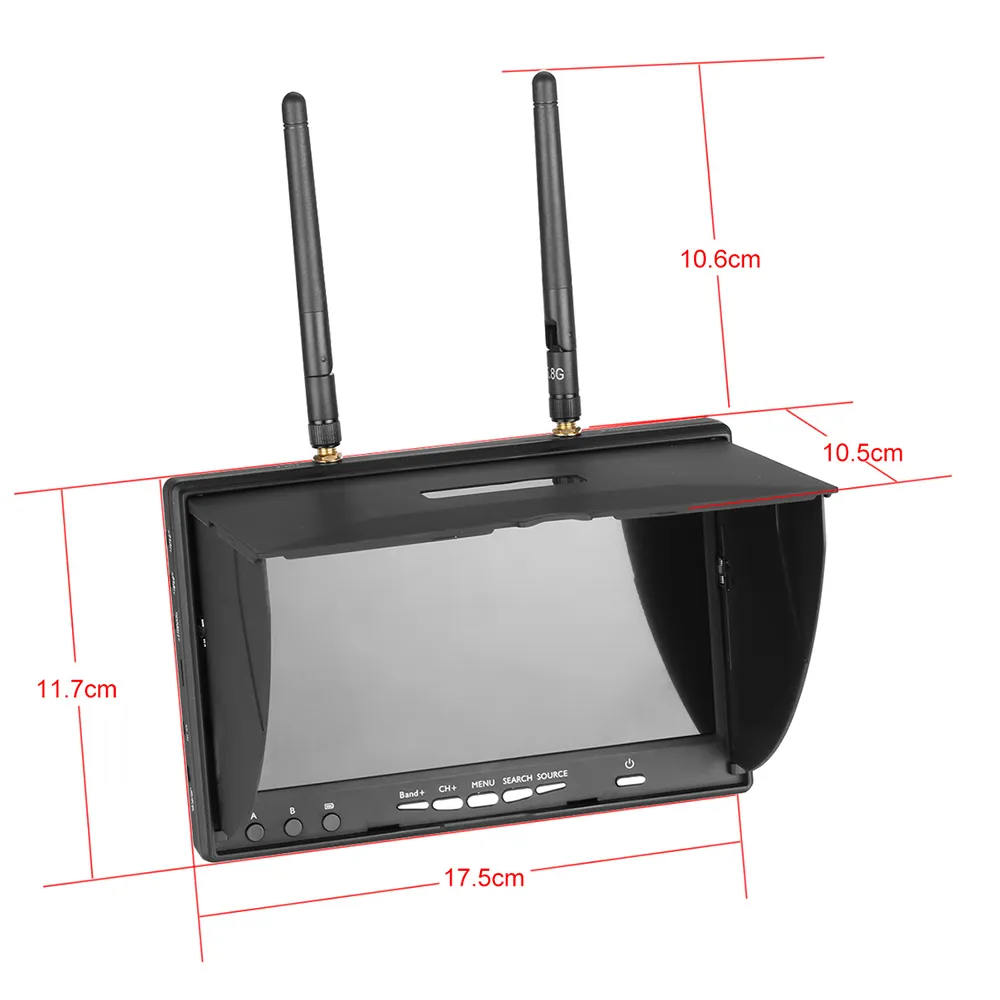 LST LT5802S 5.8G 40CH 800*480 7 Inch FPV Monitor Built in Dual Receiver Battery with Antennas for RC Drones