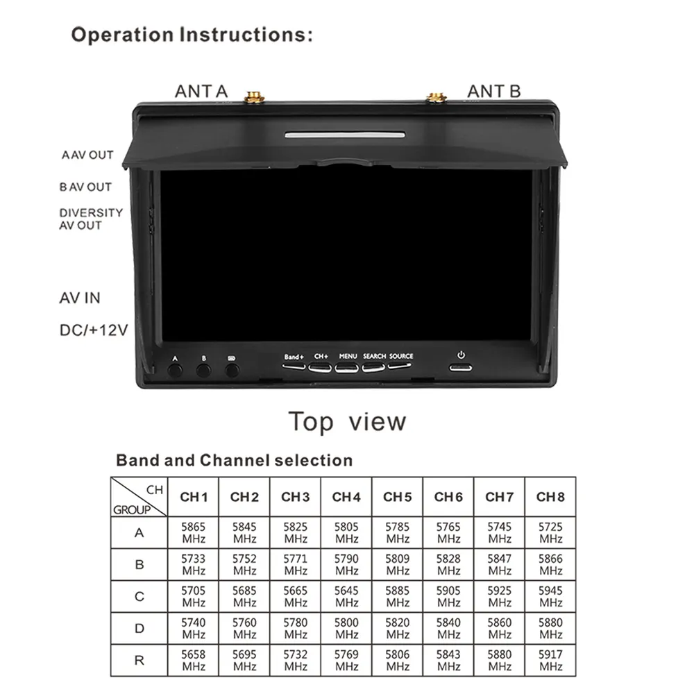 LST LT5802S 5.8G 40CH 800*480 7 Inch FPV Monitor Built in Dual Receiver Battery with Antennas for RC Drones