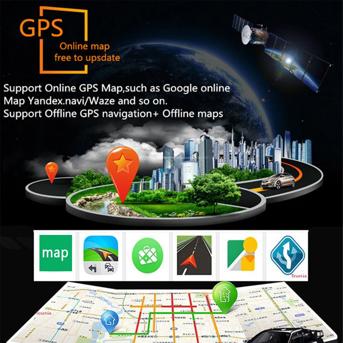 9 2 Din 1+16G Android 8 Car Stereo Radio IPS 2.5D Touch Screen MP5 Player GPS WIFI FM