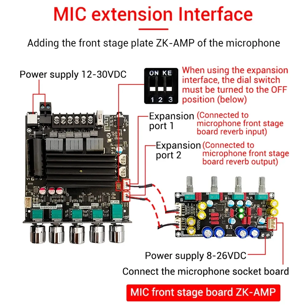ZK-ST21 2.1 Channel Bluetooth Amplifier Board 100W+100W+200W Subwoofer TPA3221 Support Bluetooth AUX U Disk Sound Card